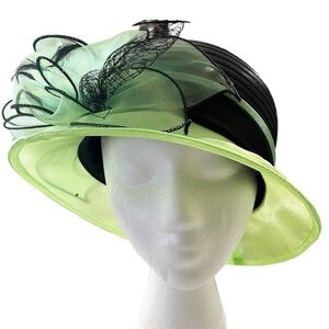 Green Black Organza Feather Derby Church Hat